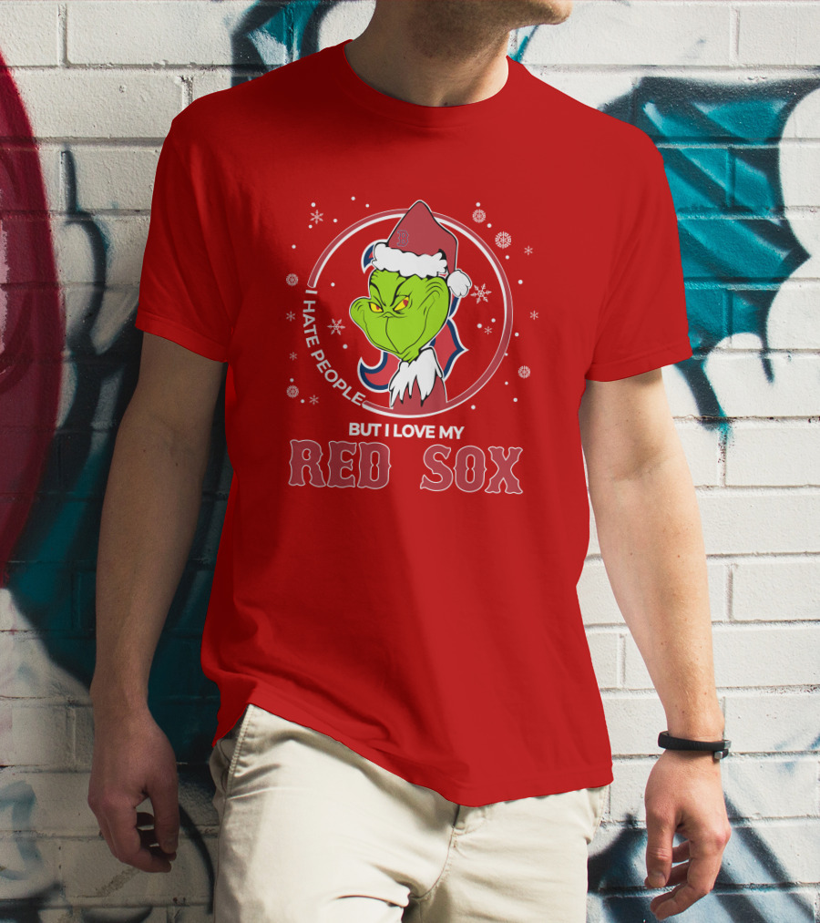 Christmas Grinch Santa I Hate People But I Love My Red Sox T-Shirt