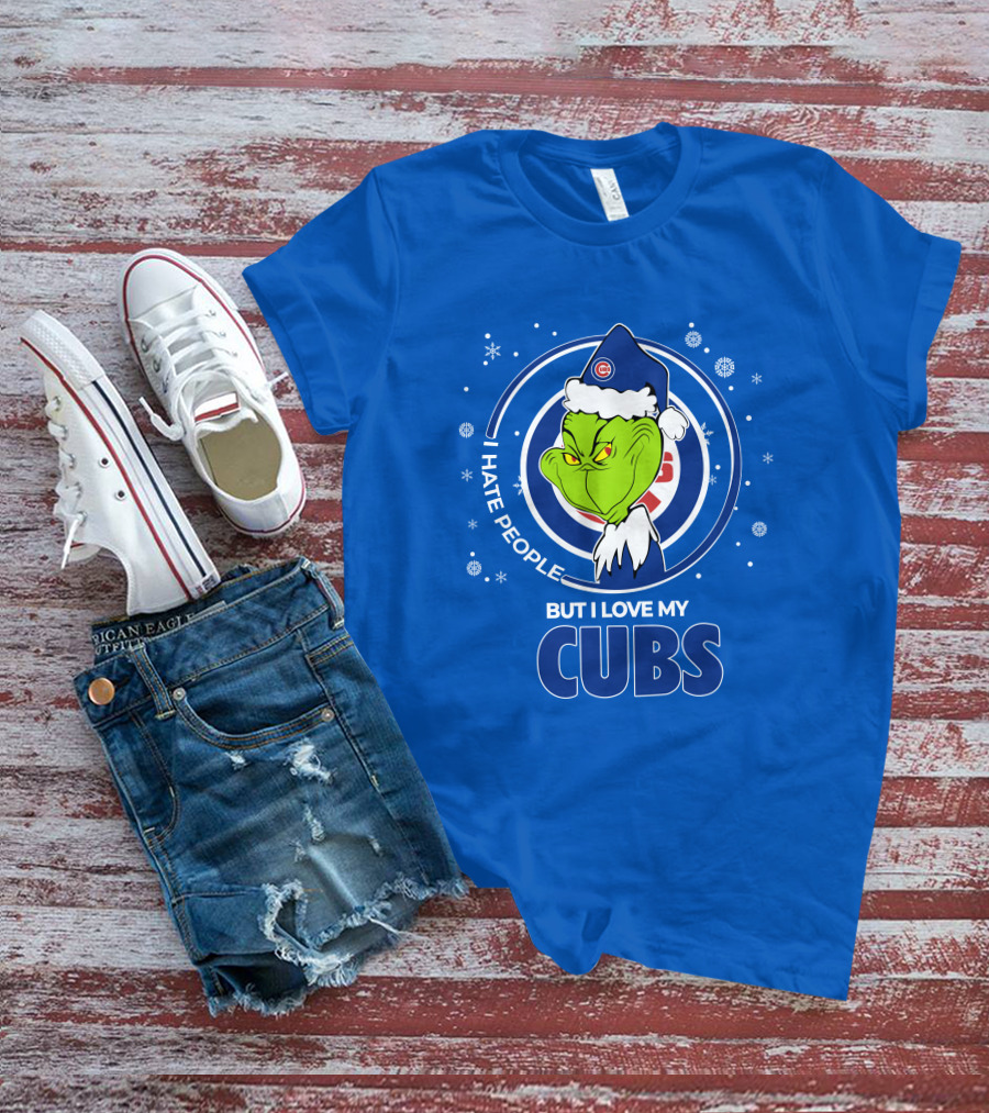 Grinch Christmas Santa I Hate People But I Love My Cubs T-Shirt