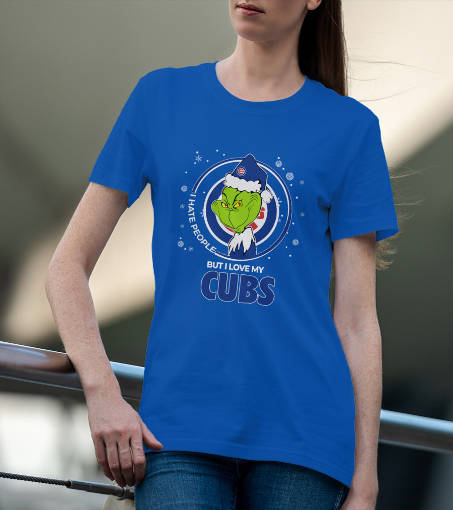 Grinch Christmas Santa I Hate People But I Love My Cubs T-Shirt