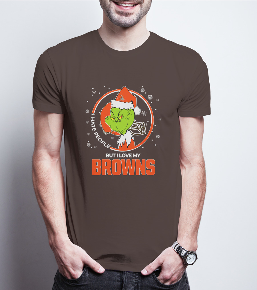 I Hate People But I Love My Cleveland Browns Grinch Santa Christmas T-Shirt