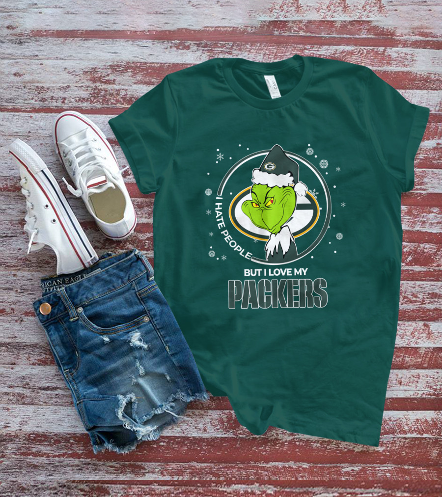 Christmas Grinch Santa I Hate People But I Love My Packers T-Shirt