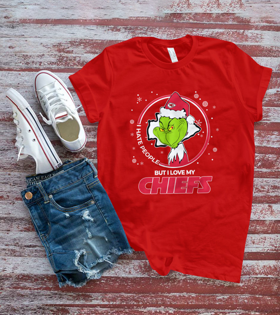 Christmas Grinch Santa I Hate People But I Love My Chiefs T-Shirt