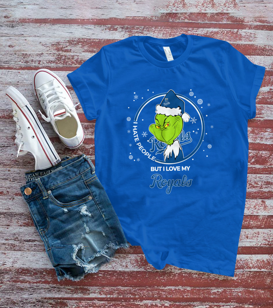 Christmas Grinch Santa I Hate People But I Love My Kansas City Royals T-Shirt