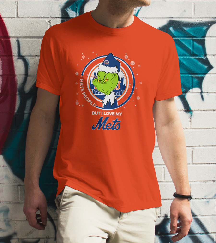 I Hate People But I Love My Mets Christmas Grinch Santa T-Shirt