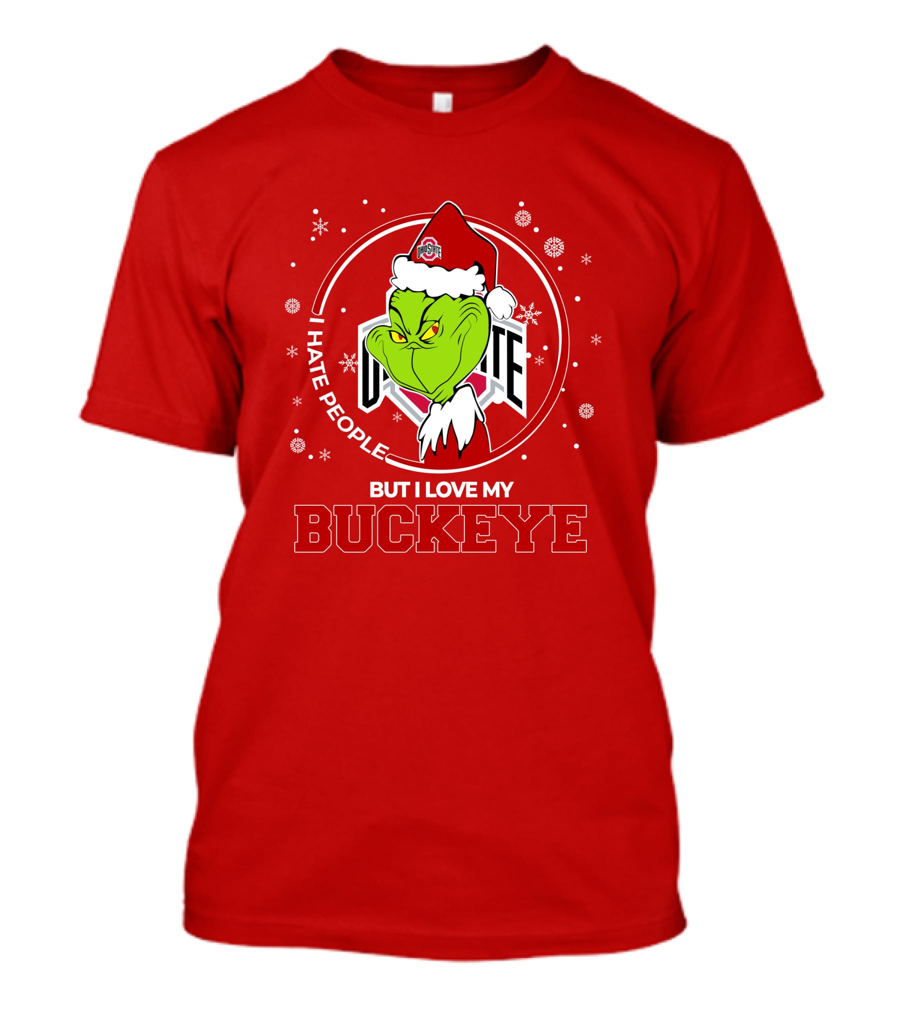 Christmas Grinch Santa I Hate People But I Love My Buckeye Ohio State T-Shirt