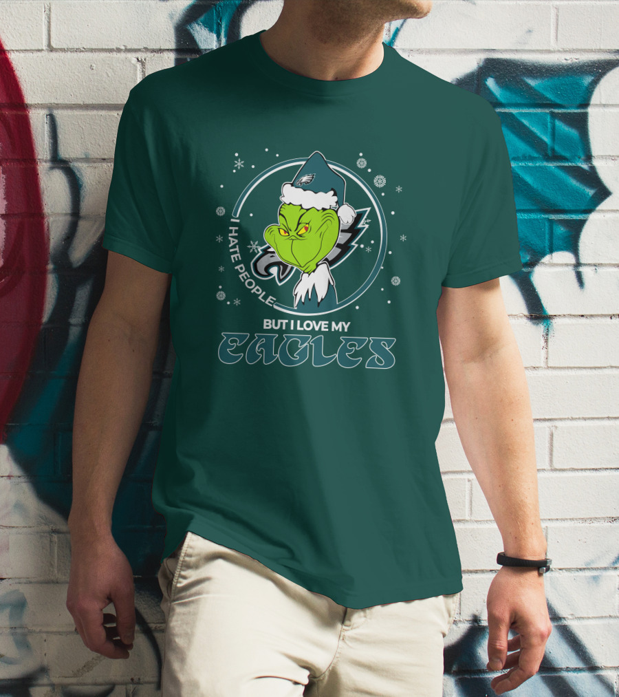 Christmas Grinch Santa I Hate People But I Love My Eagles Philadelphia T-Shirt
