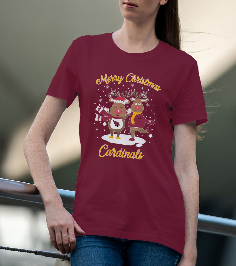 Merry Christmas Cardinals Reindeer Funny Christmas T-Shirt