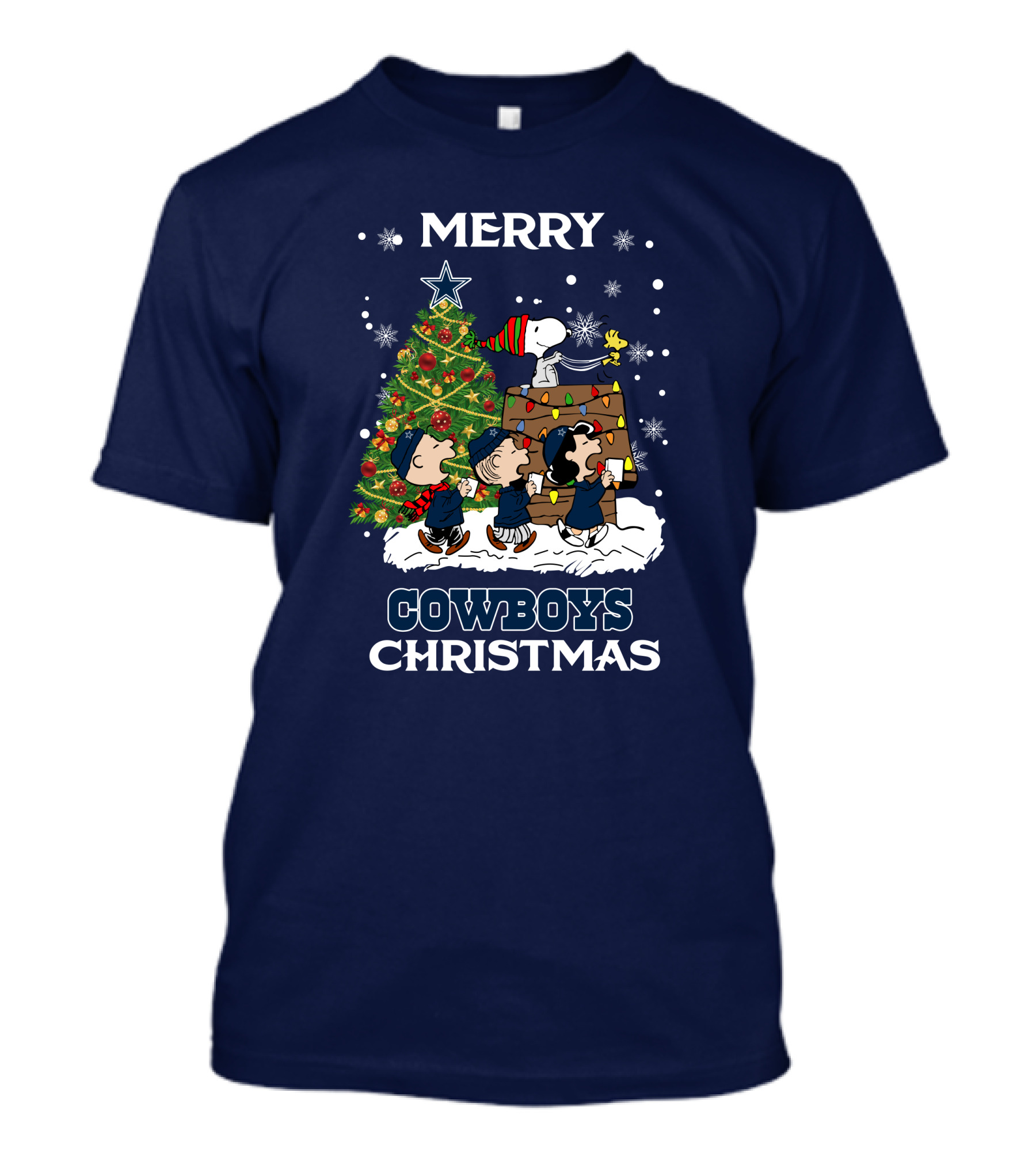 Merry Cowboys Christmas Peanut Tree Holiday Scene T-Shirt
