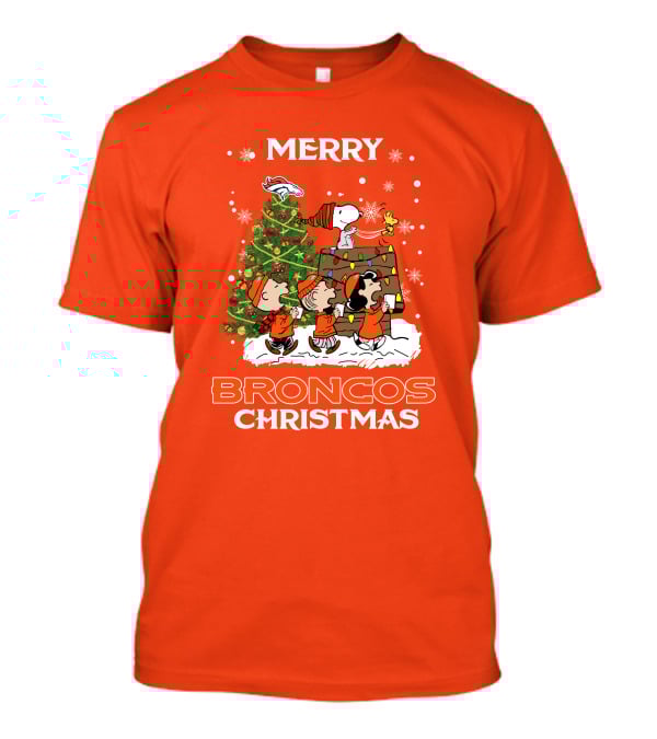 Merry Broncos Christmas Peanuts Tree Theme T-Shirt