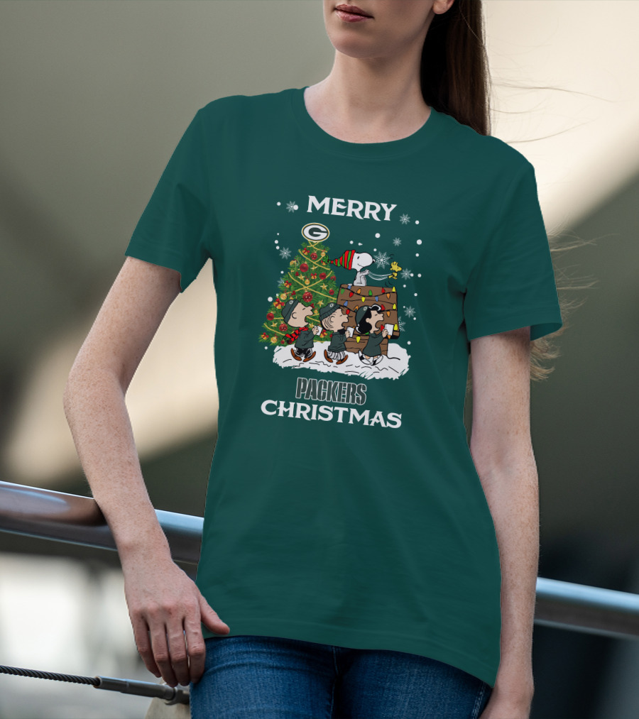 Merry Christmas Green Bay Packers Peanuts Christmas Tree T-Shirt