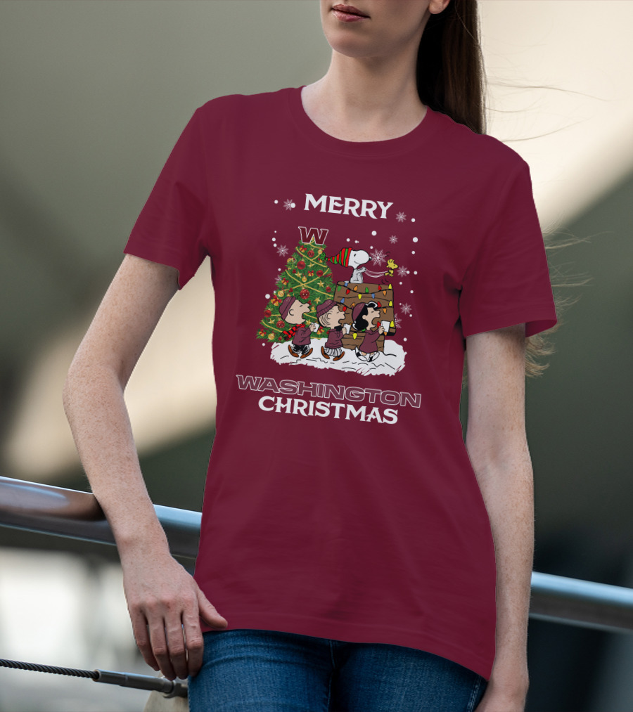 Merry Washington Christmas Tree Featuring Peanut Characters T-Shirt