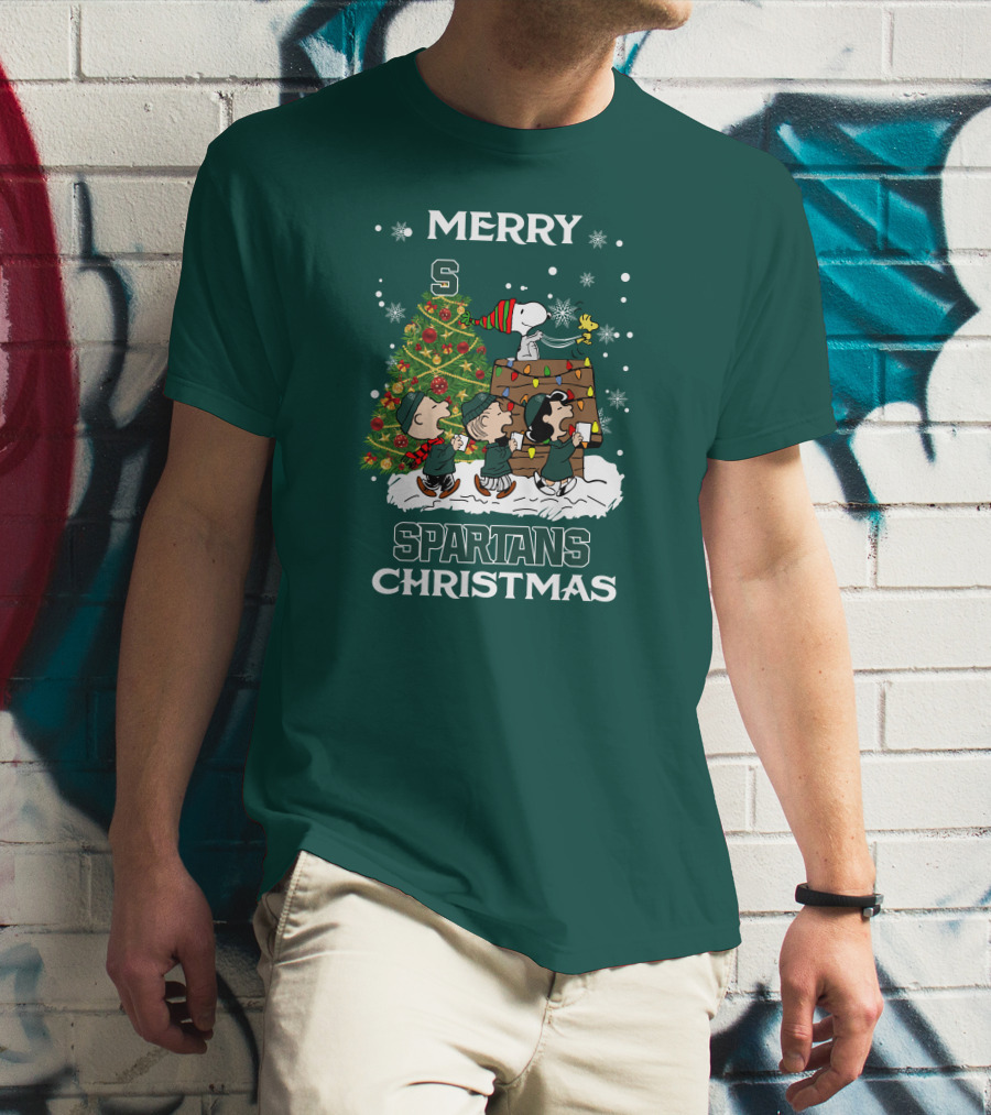Merry Spartans Christmas Michigan State Peanuts Christmas Tree T-Shirt