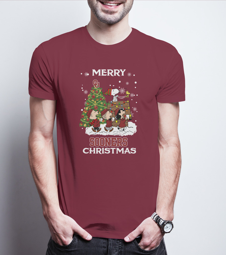 Merry Christmas Snoopy Oklahoma Sooners Christmas Tree Peanuts T-Shirt