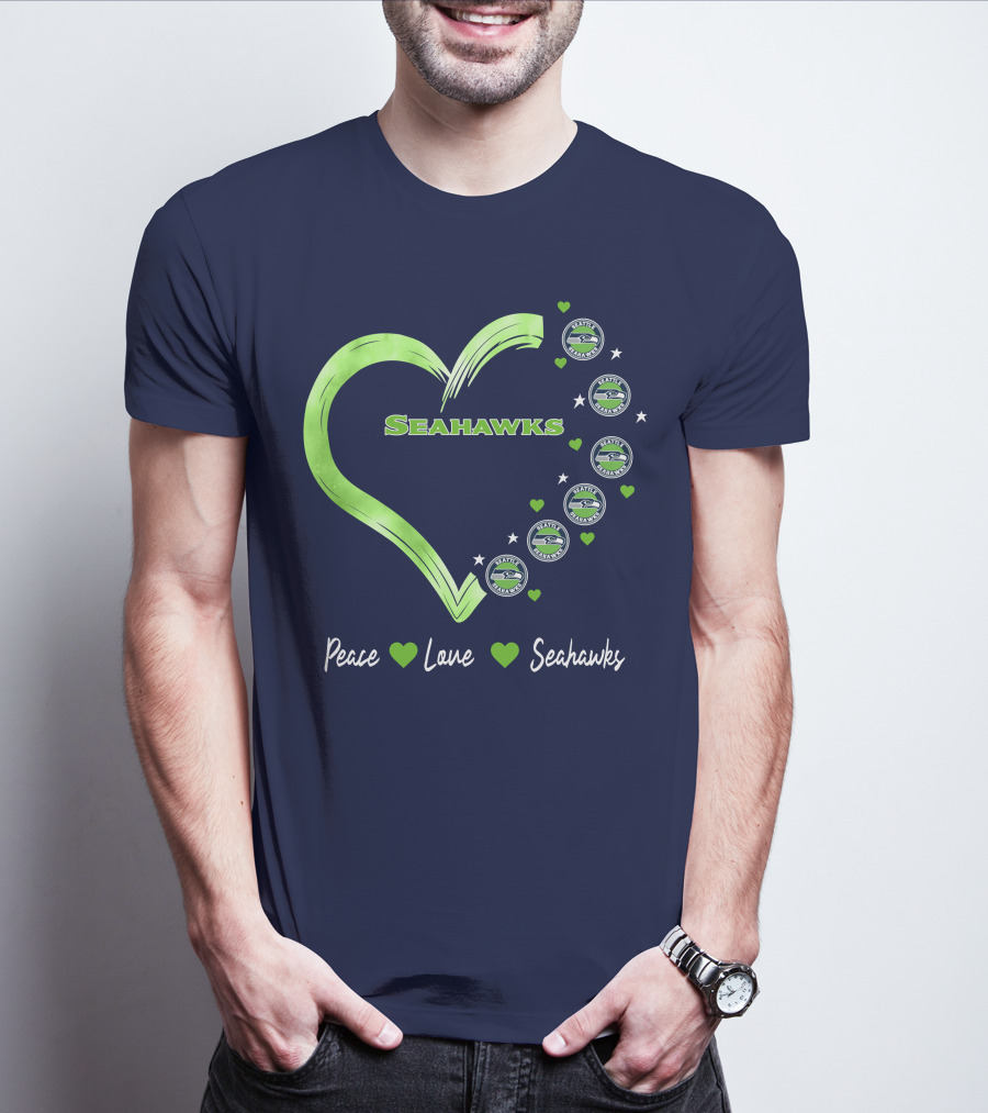 Peace Love Seahawks Seattle Seahawks Hearts T-Shirt