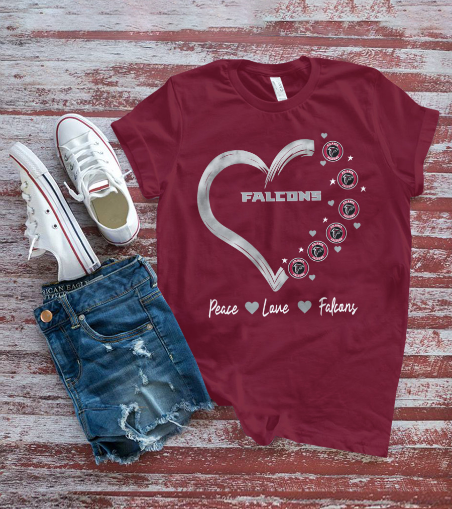 Peace Love Falcons Heart With Atlanta Falcons T-Shirt