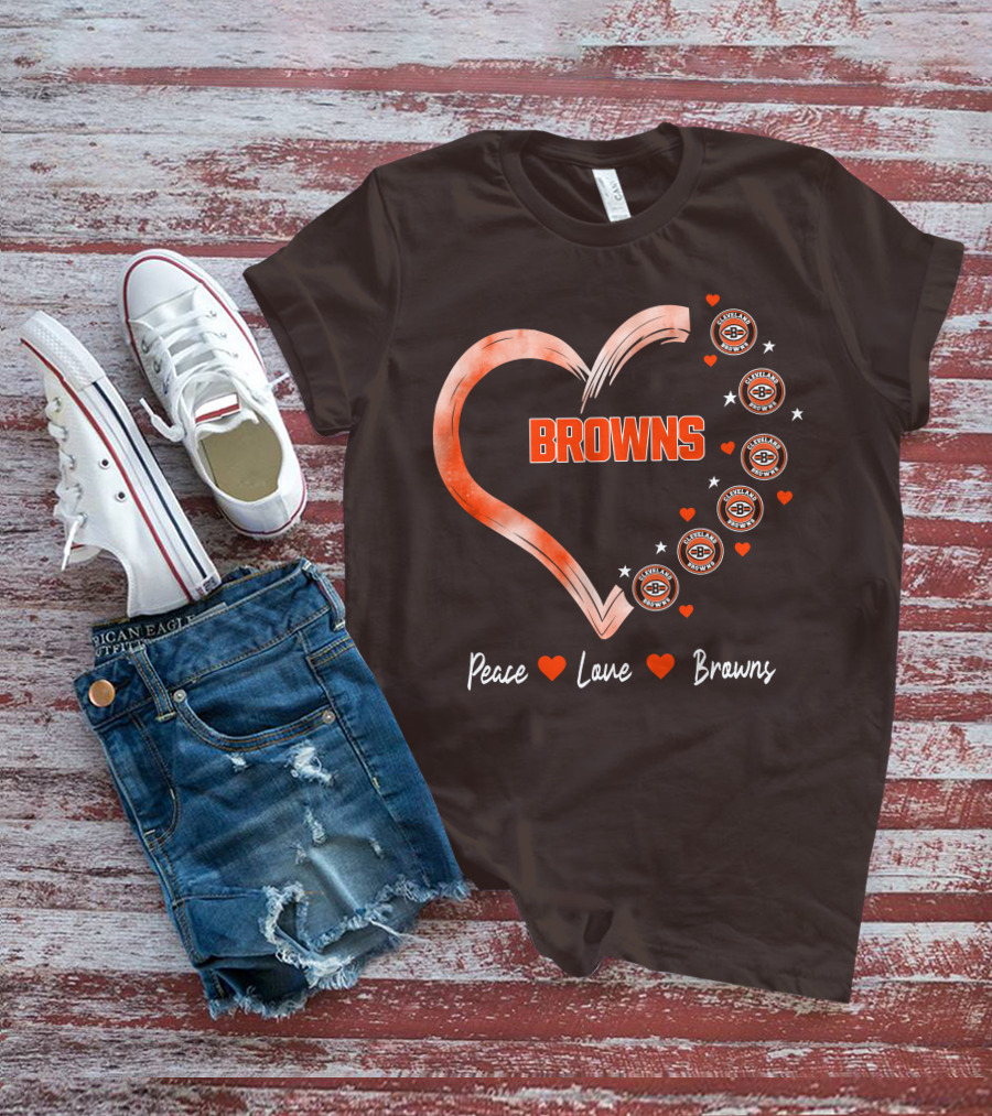 Peace Love Heart Browns Cleveland Browns T-Shirt