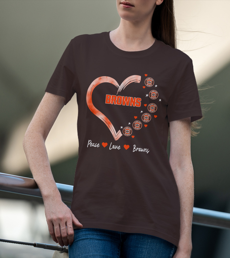 Peace Love Heart Browns Cleveland Browns T-Shirt