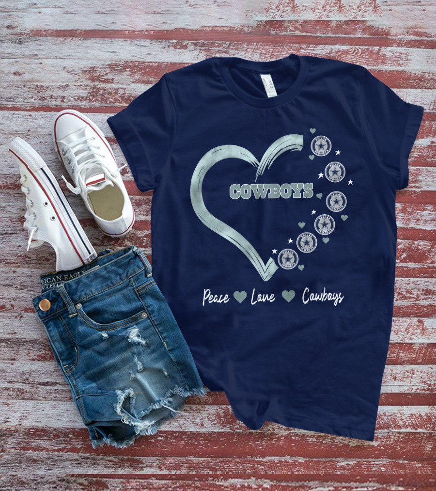 Peace Love Heart Cowboys Dallas Cowboys Stars T-Shirt