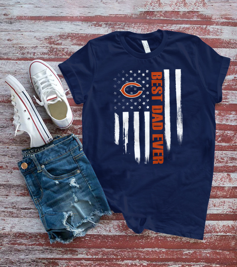 Chicago Bears Best Dad Ever American Flag T-Shirt