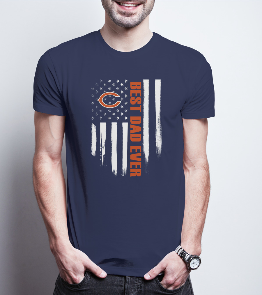 Chicago Bears Best Dad Ever American Flag T-Shirt