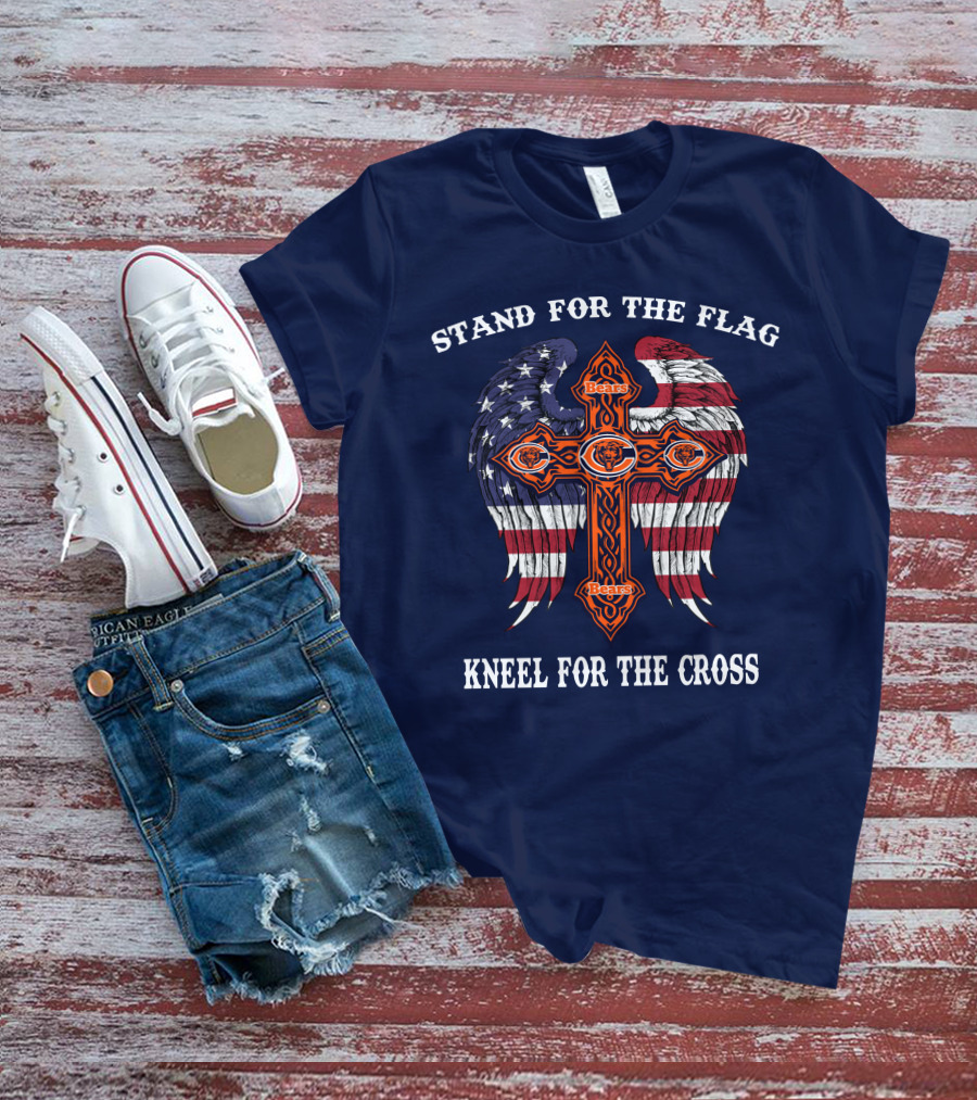 Stand For The Flag Kneel For The Cross Chicago Bears Flag Cross Wings T-Shirt