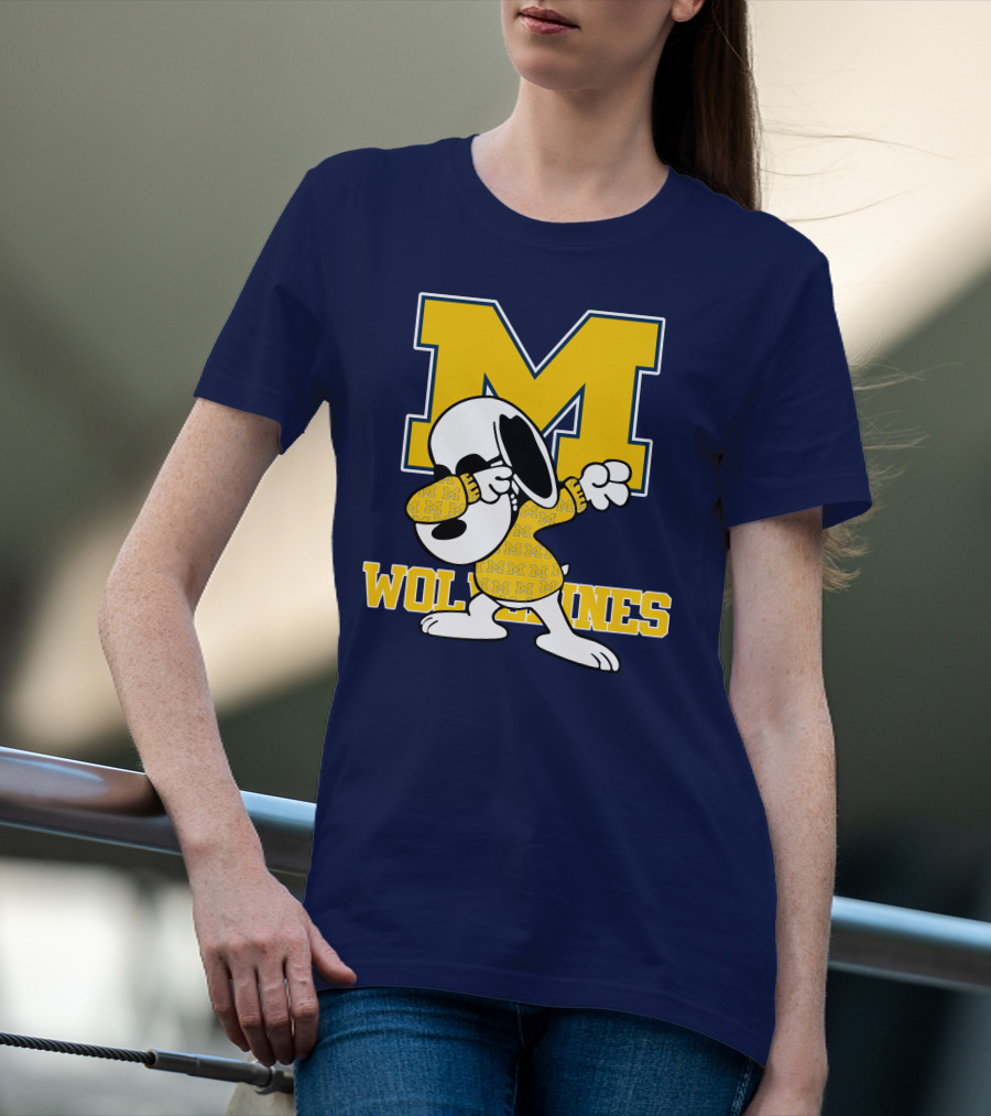 Michigan Wolverines Snoopy Dab With Block M T-Shirt