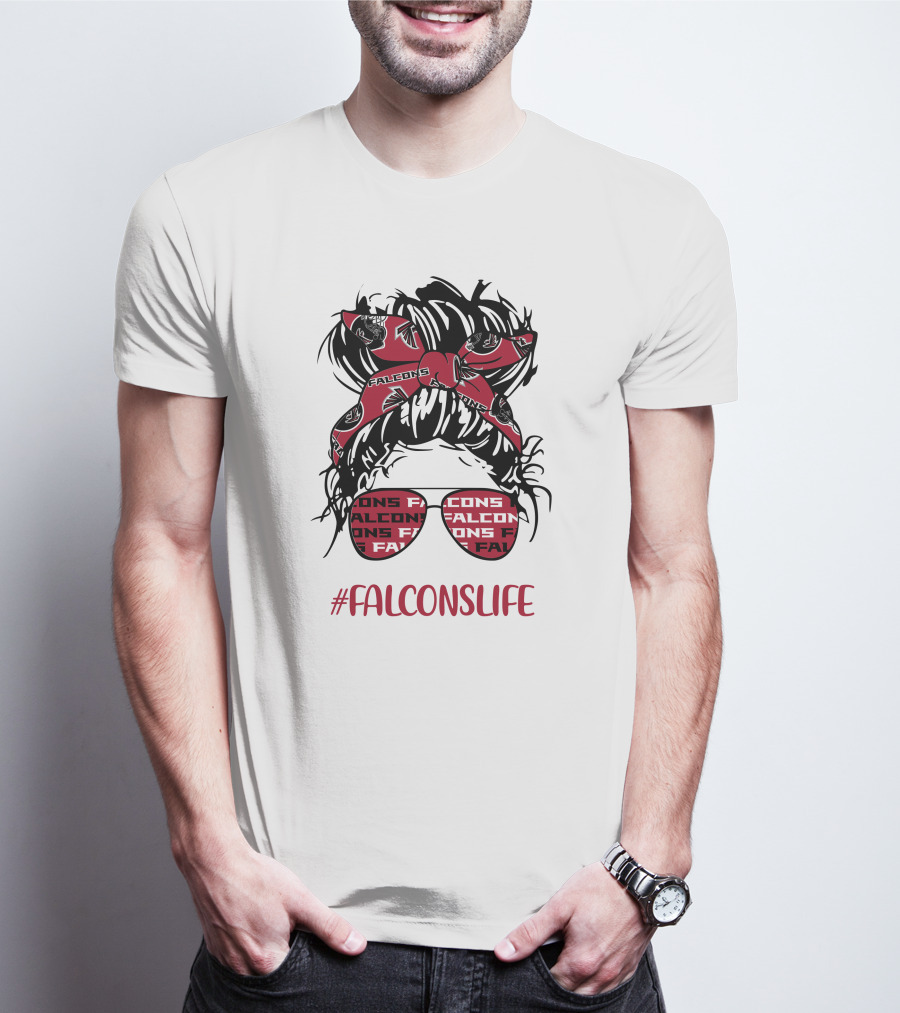 Atlanta Falcons Life Messy Bun Girl With Falcon Headband Glasses T-Shirt