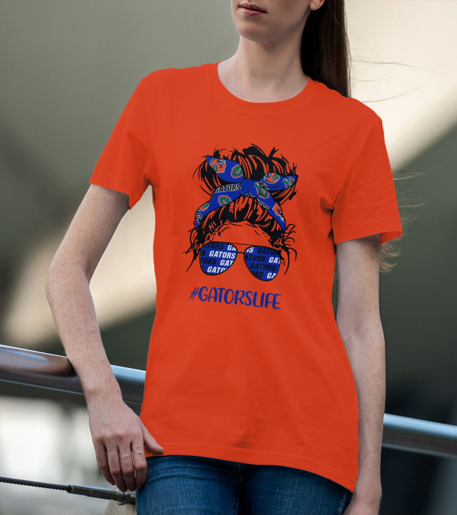 GATORS LIFE Messy Bun Girl With Gators Headband And Glasses T-Shirt