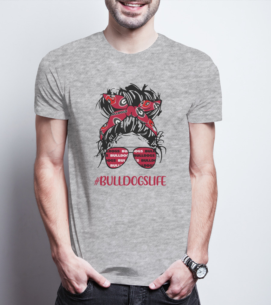 BULLDOGSLIFE Georgia Bulldogs Messy Bun Headband Glasses Girl T-Shirt