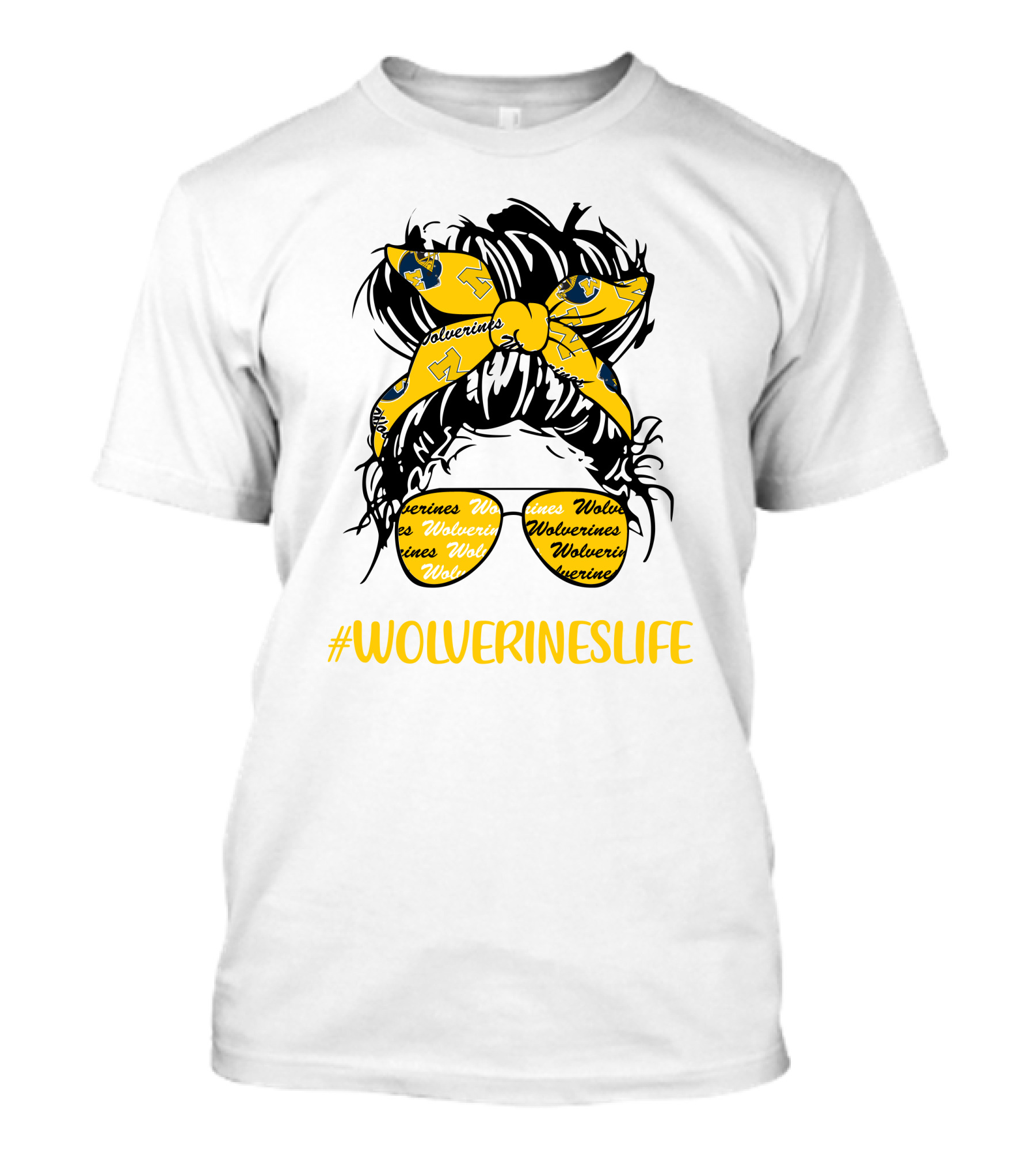 #Wolverineslife Messy Bun Girl With Headband And Glasses T-Shirt