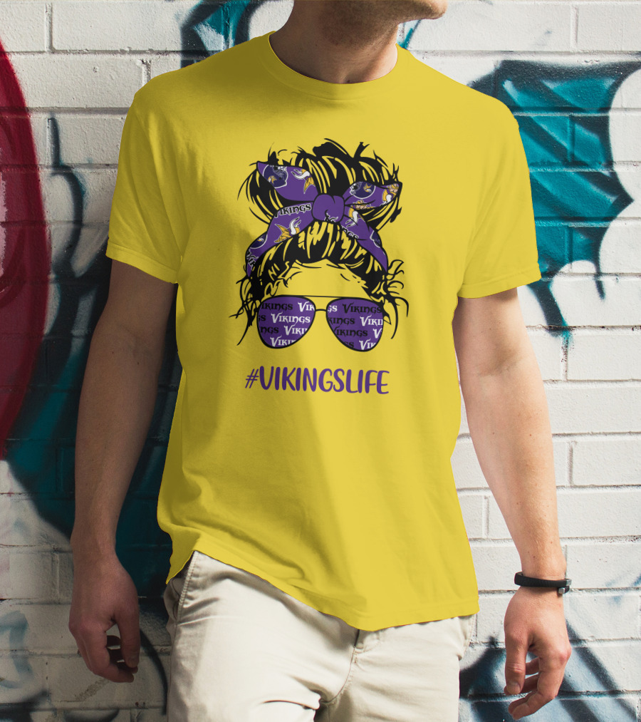 Vikings Life Messy Bun Girl Headband Glasses Minnesota Vikings T-Shirt