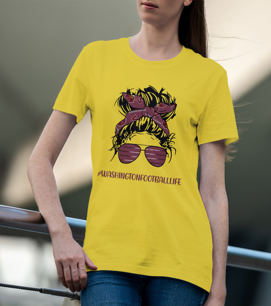 WashingtonFootballLife Messy Bun Girl With Team Headband And Glasses T-Shirt