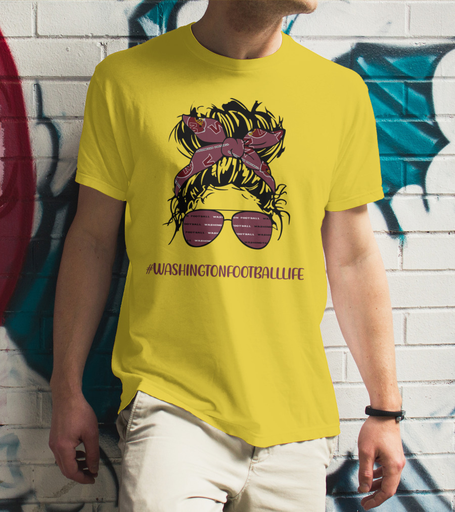 WashingtonFootballLife Messy Bun Girl With Team Headband And Glasses T-Shirt