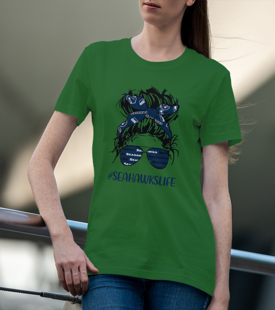 SEAHawksLife Messy Bun Girl With Headband And Glasses T-Shirt