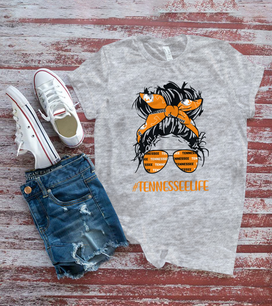 TennesseeLife Tennessee Volunteers Messy Bun Girl Headband Glasses T-Shirt