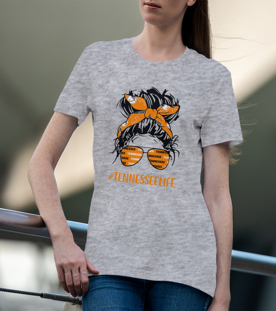 TennesseeLife Tennessee Volunteers Messy Bun Girl Headband Glasses T-Shirt