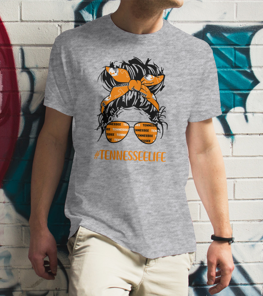 TennesseeLife Tennessee Volunteers Messy Bun Girl Headband Glasses T-Shirt