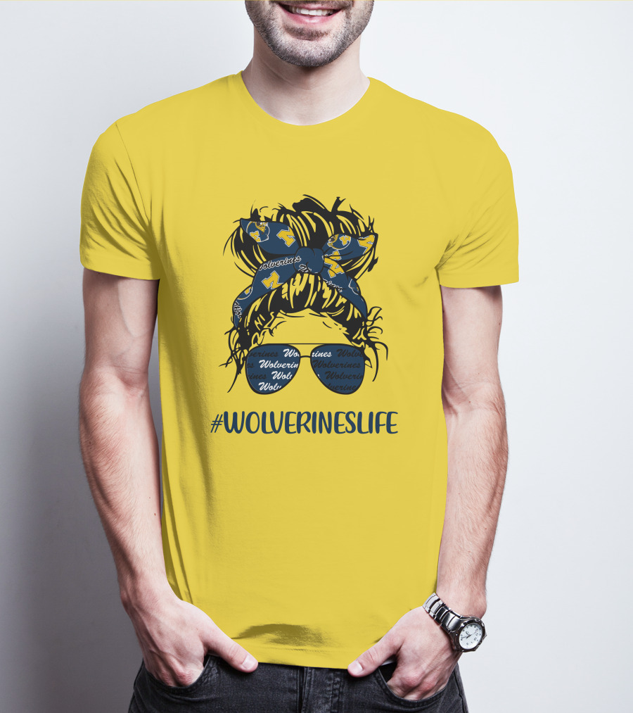 Michigan Wolverines Life Messy Bun Girl Headband Glasses Wolverines T-Shirt