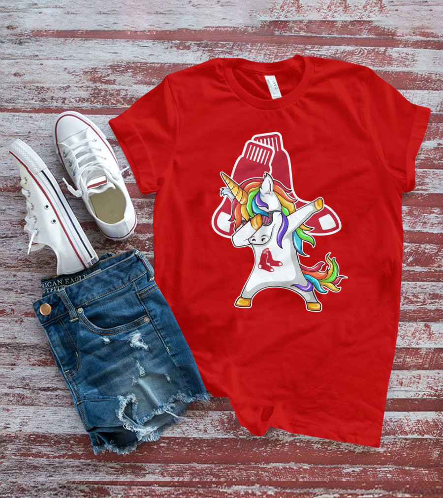 Boston Red Sox Dabbing Unicorn Rainbow Mane Sox T-Shirt
