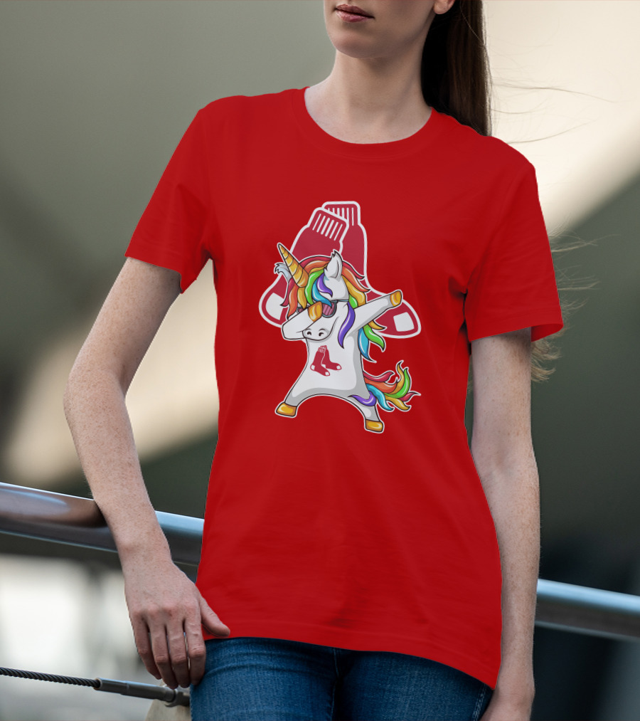 Boston Red Sox Dabbing Unicorn Rainbow Mane Sox T-Shirt