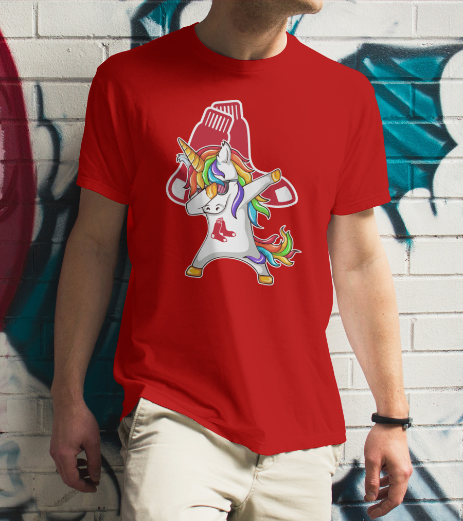 Boston Red Sox Dabbing Unicorn Rainbow Mane Sox T-Shirt
