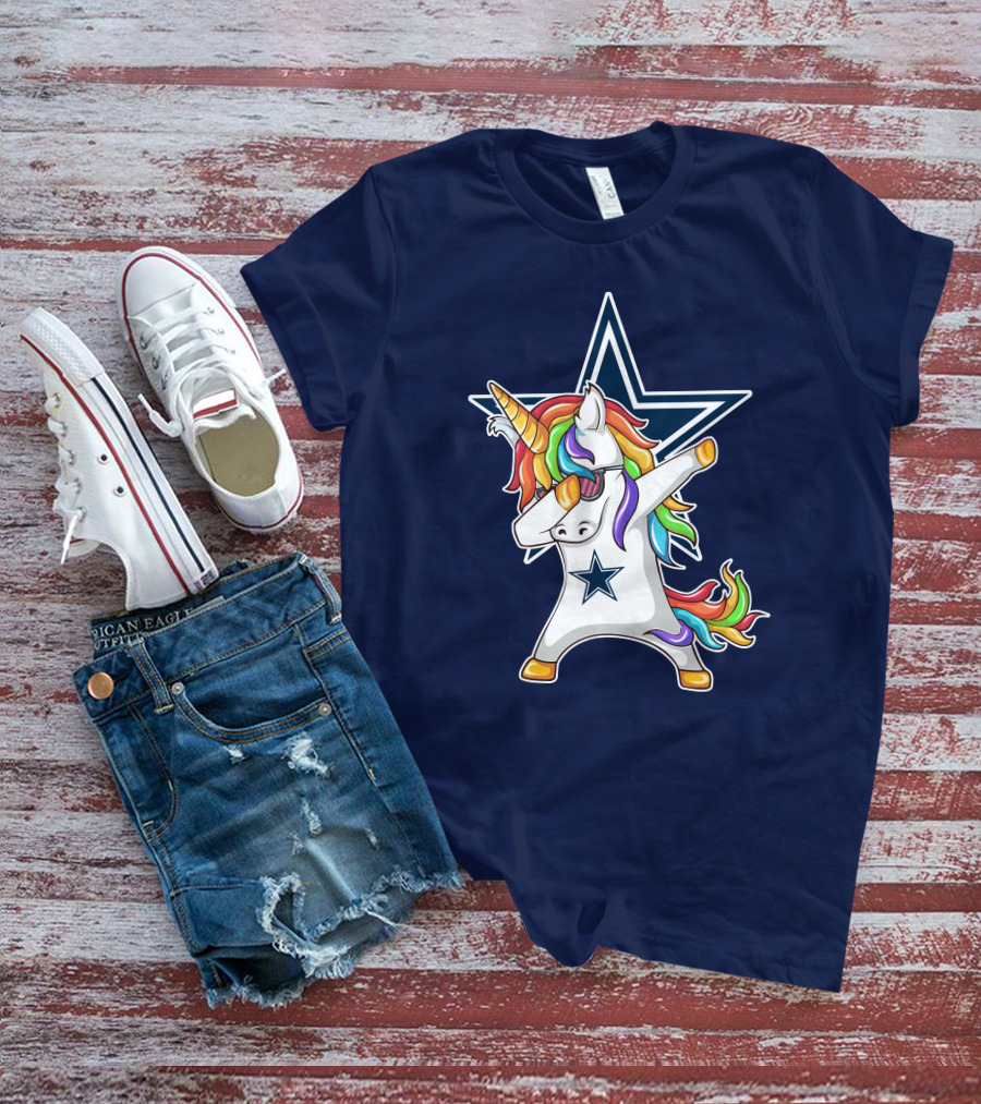 Dallas Cowboys Unicorn Dabbing Star Rainbow T-Shirt
