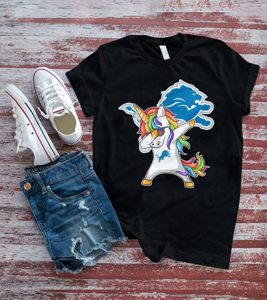 Detroit Lions Rainbow Unicorn Dabbing T-Shirt