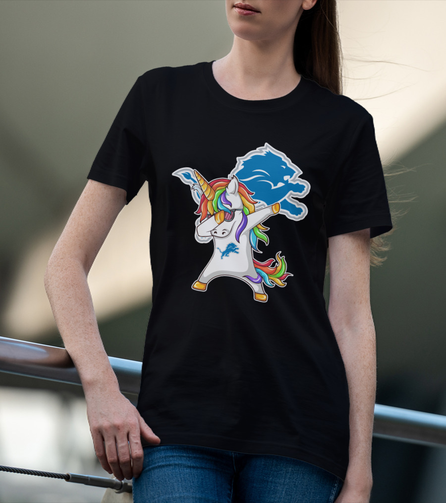 Detroit Lions Rainbow Unicorn Dabbing T-Shirt