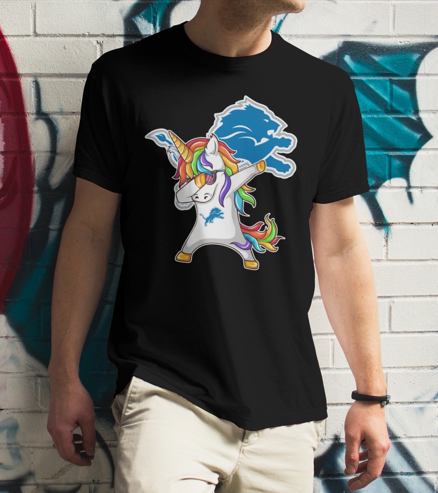 Detroit Lions Rainbow Unicorn Dabbing T-Shirt