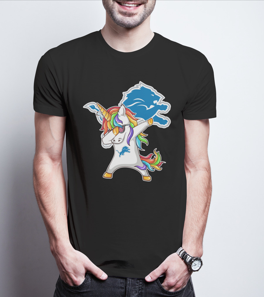 Detroit Lions Rainbow Unicorn Dabbing T-Shirt