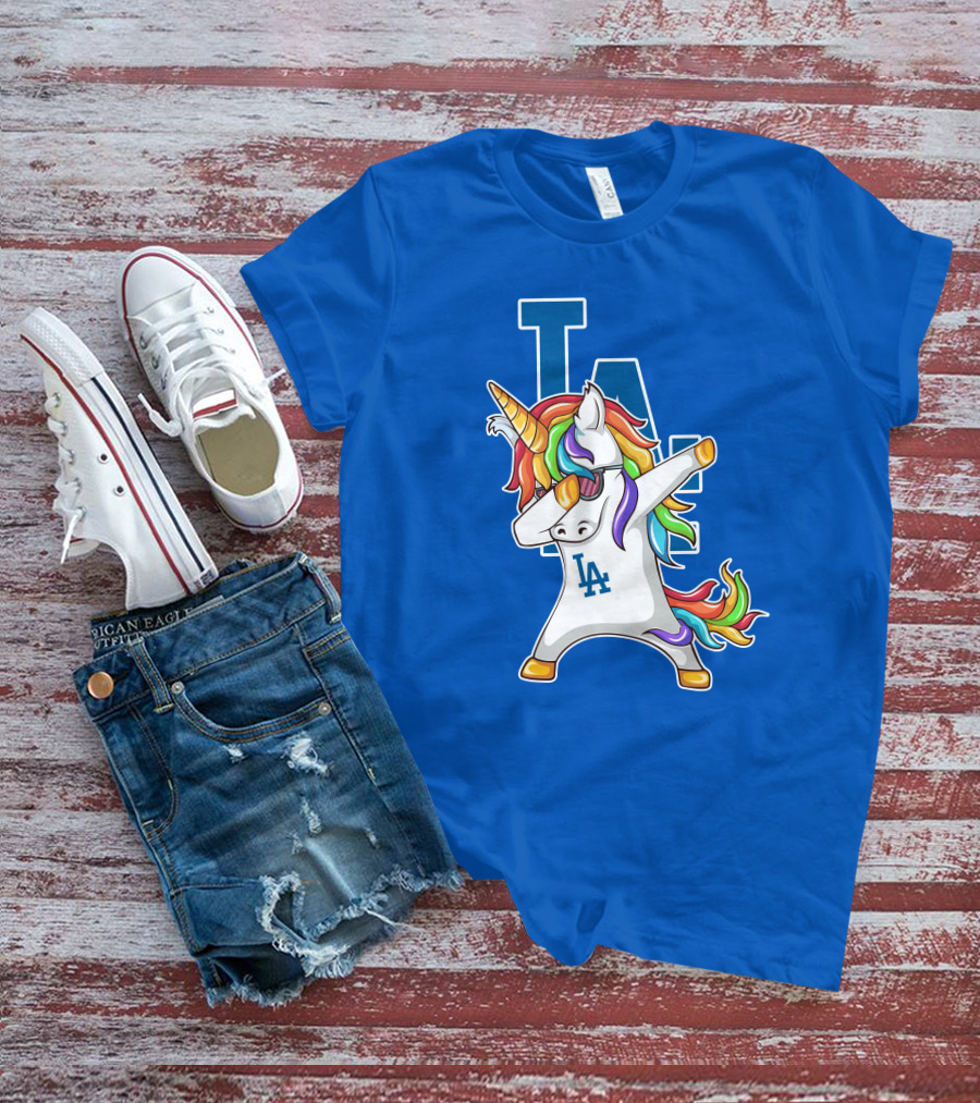 LA Dodgers Unicorn Dabbing Rainbow Mane T-Shirt