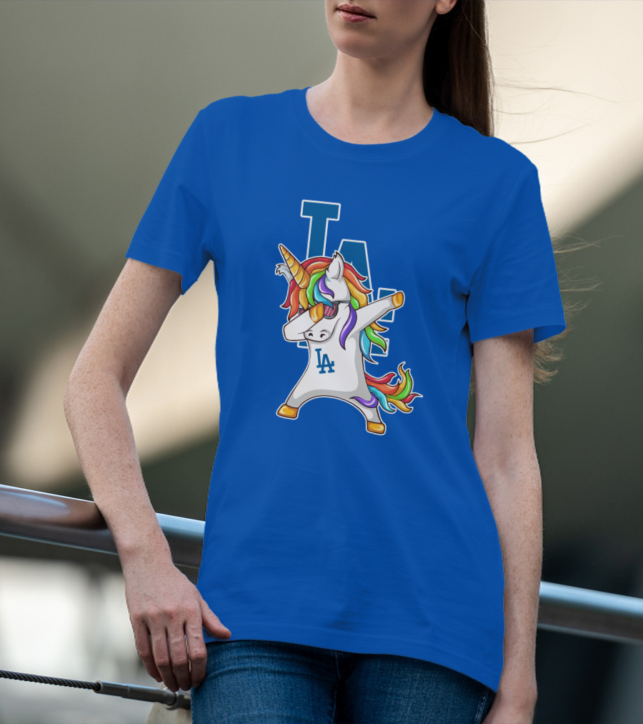 LA Dodgers Unicorn Dabbing Rainbow Mane T-Shirt