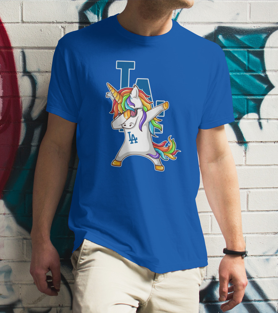 LA Dodgers Unicorn Dabbing Rainbow Mane T-Shirt