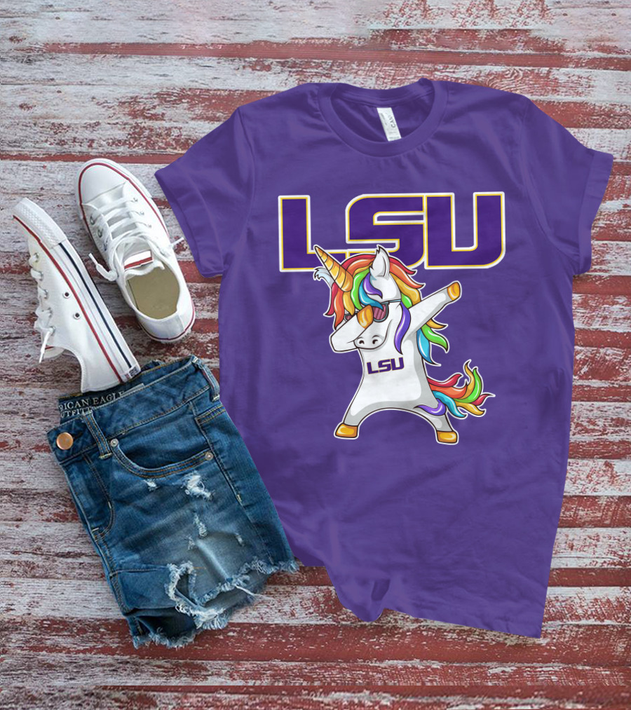 LSU Tigers Unicorn Dabbing Rainbow Mane T-Shirt